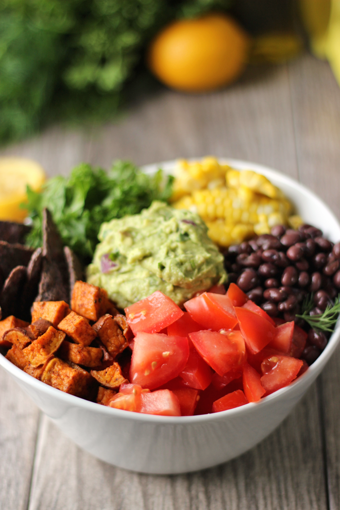 A healthy taco salad bowl with a creamy ranch hemp dressing.