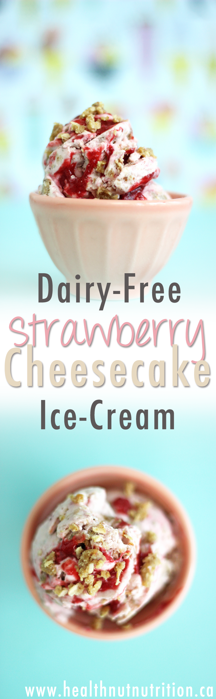 This dairy-free strawberry cheesecake ice-cream combines fresh strawberry puree and graham cracker crumbs all swirled into a heavenly dessert.