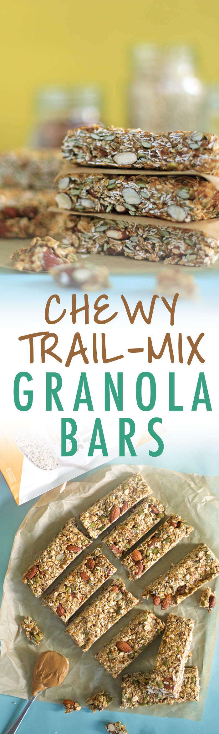 Hearty chewy granola bars loaded with toasted oats and almonds and a date and peanut butter caramel to hold it all together. | HEALTHNUT NUTRITION |