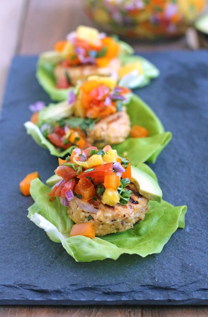 Healthy Salmon Burgers with Pineapple Salsa - Healthnut Nutrition