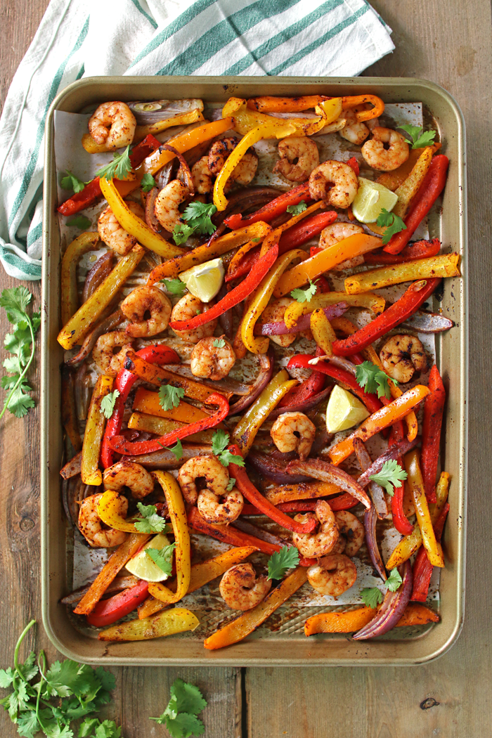 Healthy Sheet Pan Shrimp Fajitas in 30 min! 