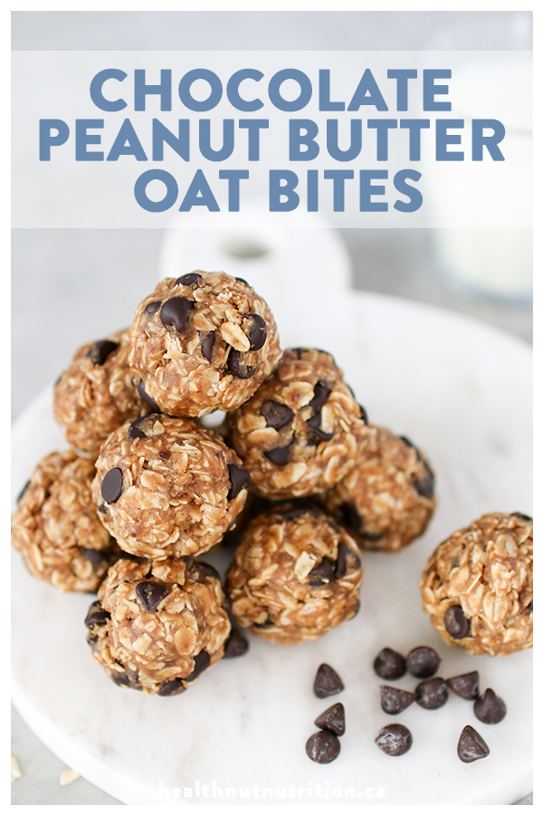 These healthy no-bake chocolate peanut butter oat bites are the perfect pick me up snack, breakfast on the go, or after dinner dessert!