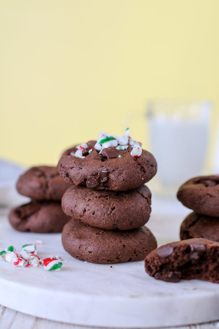 Double chocolate peppermint cookies loaded with chocolate chunks and refreshing peppermint are super easy to make and perfect for your next holiday cookie exchange!
