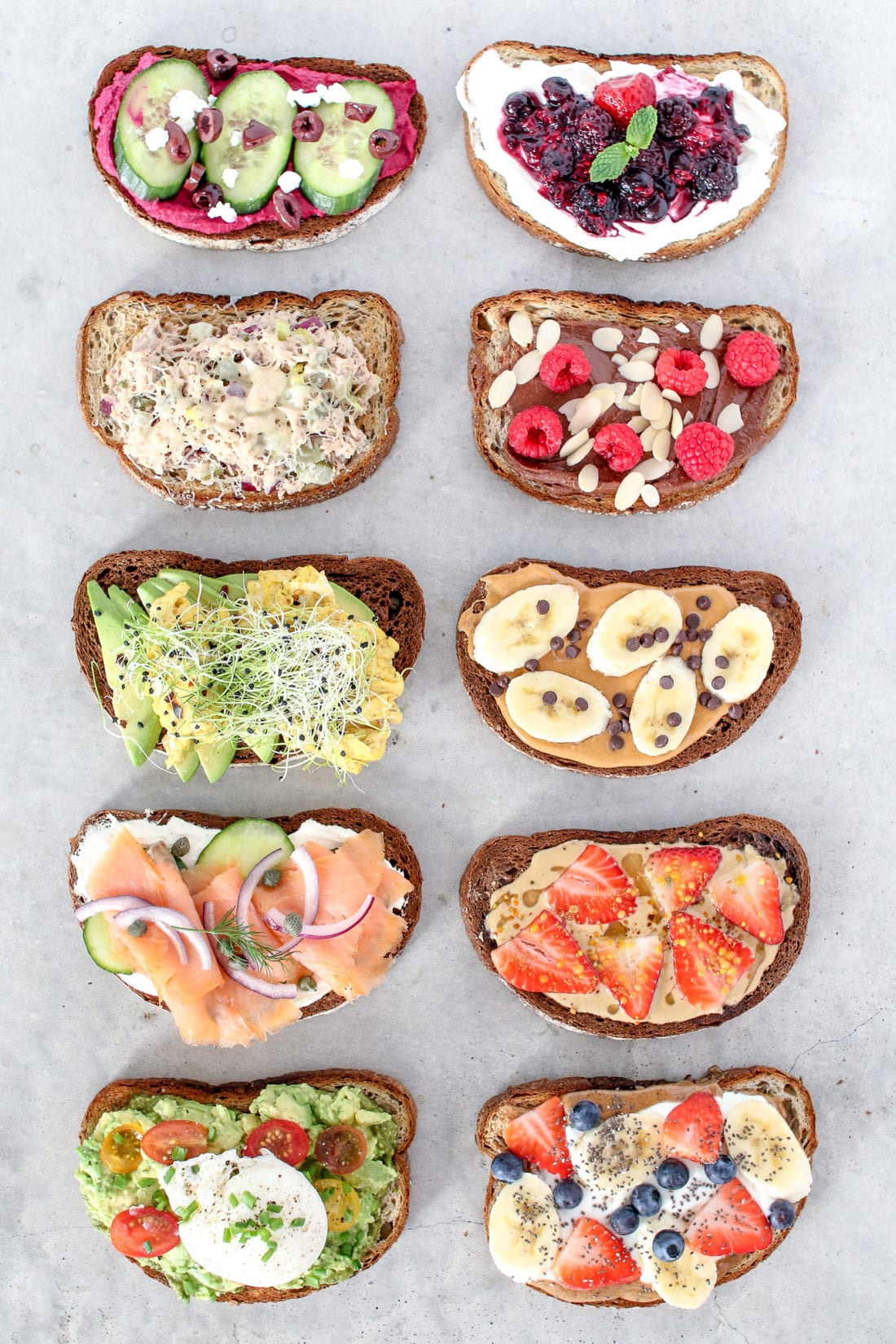 10 healthy and easy toast creations from avocado to New York style, made with simple mouthwatering ingredients, perfect for breakfast, lunch and even dinner!