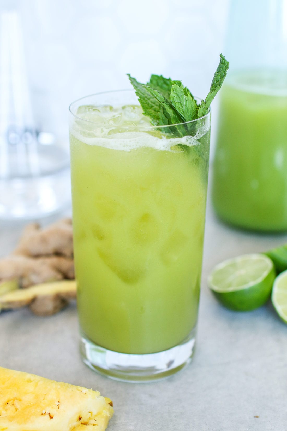 Pineapple Cucumber Agua Fresca made with refreshing cucumber, pineapple, ginger, mint and zesty lime juice is the perfect mocktail on a hot summer day!