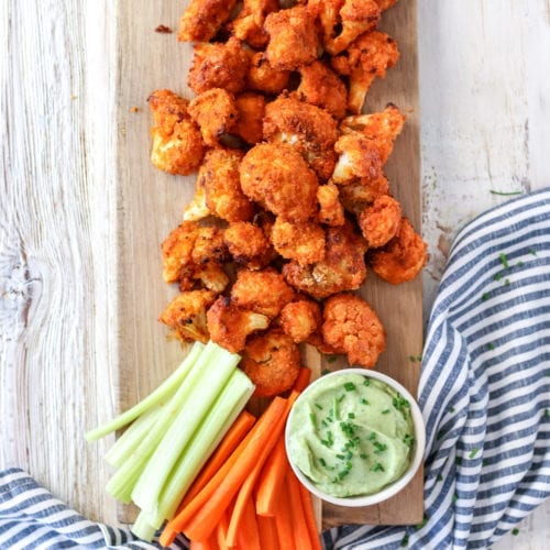 These healthy baked cauliflower wings are saucy and crispy on the outside and tender on the inside. They are full of flavour and perfect enjoyed as a side, appetizer or game night!