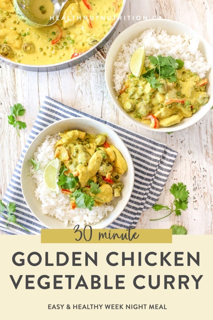 This golden chicken vegetable curry is packed full of aromatic spices and creamy coconut milk, making it the perfect dinner.