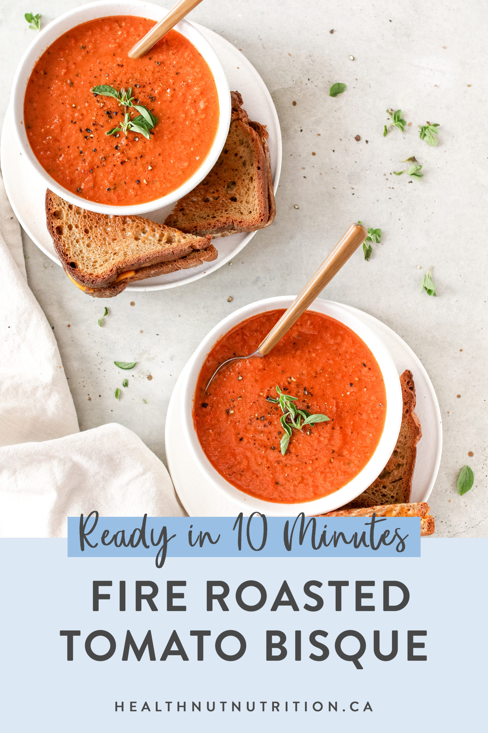 This Fire Roasted Tomato Bisque is creamy and so satisfying! It's made fire roasted tomatoes, packed full of flavour and ready in just 10 minutes!