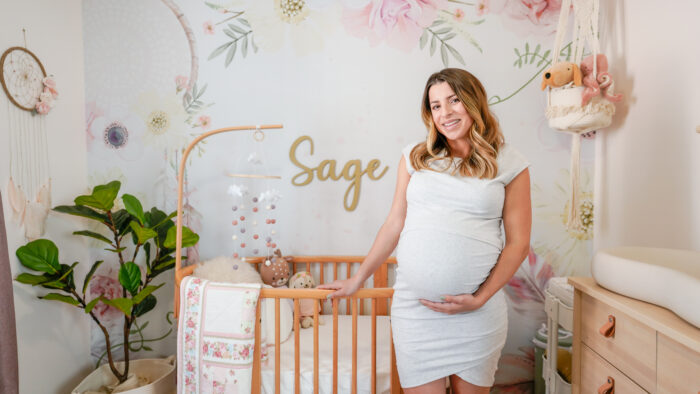 Welcome to Baby Sage’s Boho Floral Nursery! This boho floral nursery has woodland forest vibes, soft tones and unique touches. With handmade art from small Etsy shops, and custom wallpaper, we are so happy with how this Boho Floral Nursery turned out! 