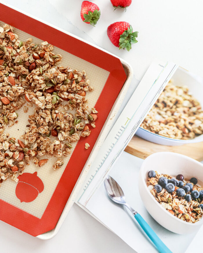 granola on a silicone baking mat