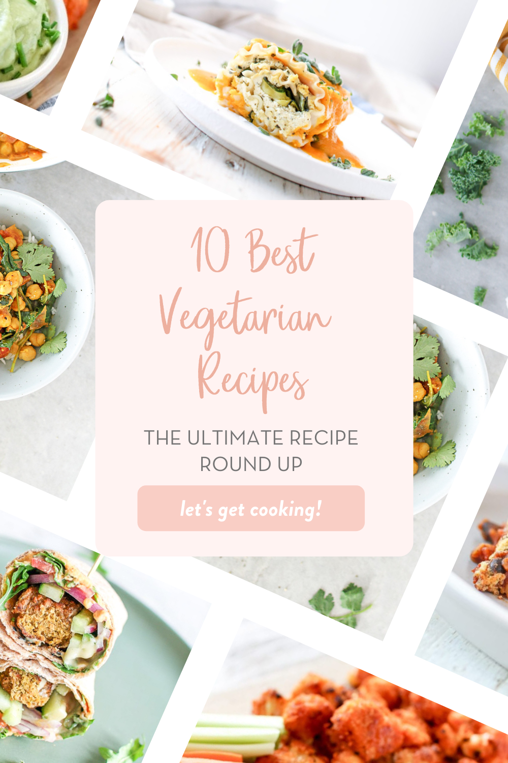 a collage of vegetarian recipes with the text '10 best vegetarian recipes' on a pink background