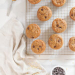 Peanut Butter Banana Chocolate Chip Muffins on a cooling rack